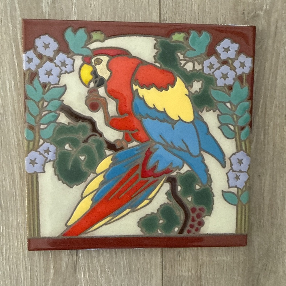 Vintage 1983‎ Arius Santa Fe Art Tile Parrot Sitting On Branch Tile Art  4602